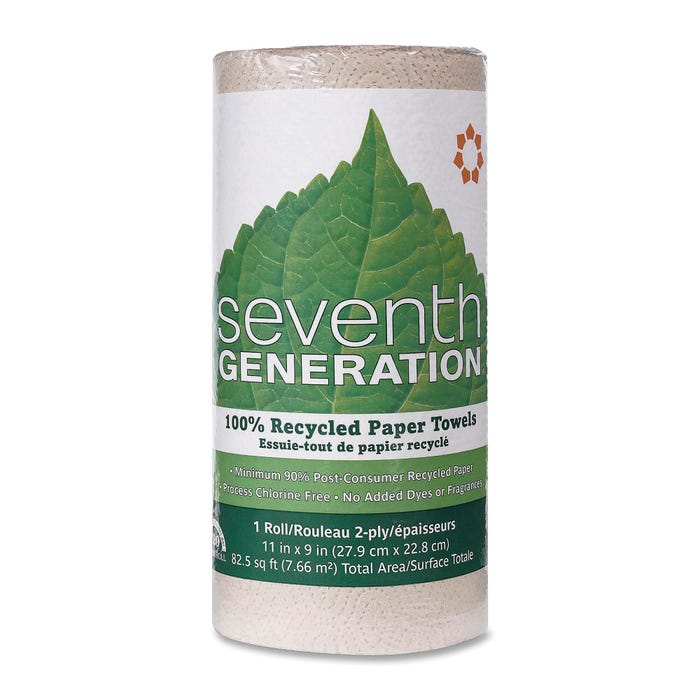 Seventh Generation Recycled Natural Brown Paper Towels, Jumbo, 2-Ply, 120 Sheets, Brown, Carton of 30