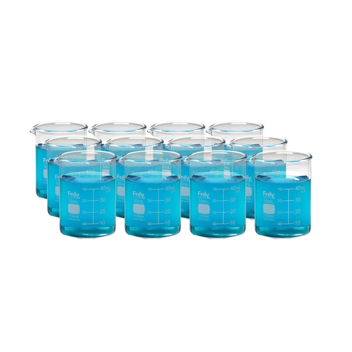 Frey Scientific Borosilicate Glass Beakers, 50 mL, Pack of 12