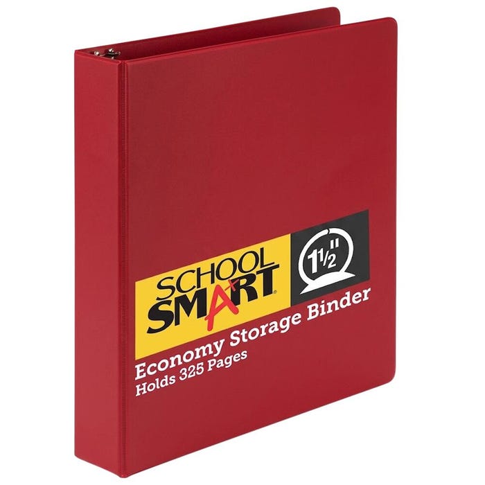 School Smart Round Ring Binder, Polypropylene, 1-1/2 Inches, Red