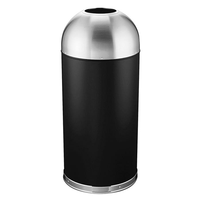 Genuine Joe Domed Top Non-Porous Trash Receptacle, 15 Gallon, Stainless Steel, Black/Silver, Powder Coated