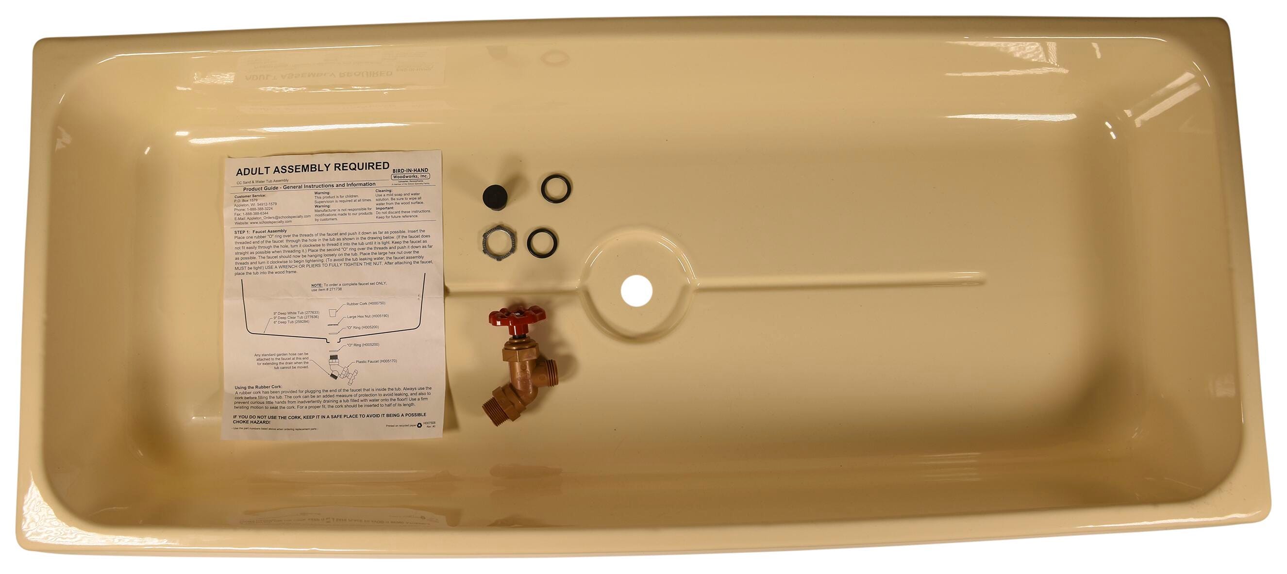 Childcraft Replacement Tub with Faucet Drain, Beige, 42-1/2 x 17-7/8 x 5-1/8 Inches, Item Number 1543043