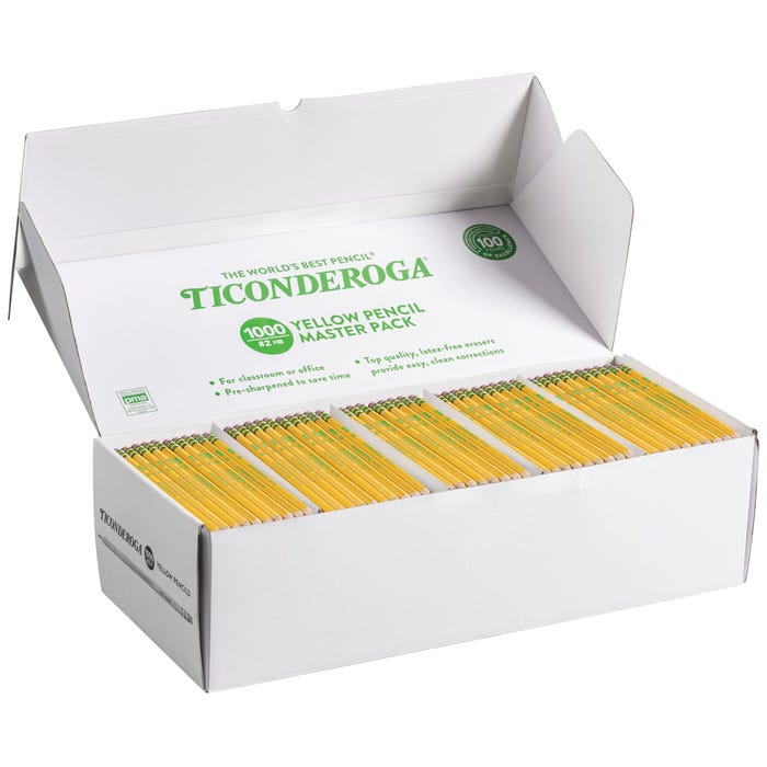 Ticonderoga Classic Wood-Cased Pencil Master Pack, No 2 HB, Sharpened, Yellow, Box of 1000