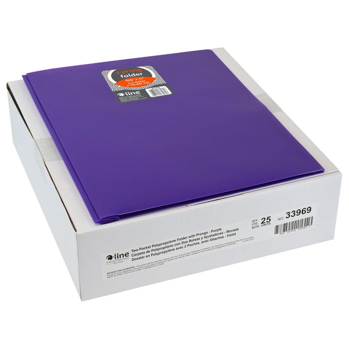 C-Line 2-Pocket Poly Portfolio with Prongs, Purple, Pack of 25