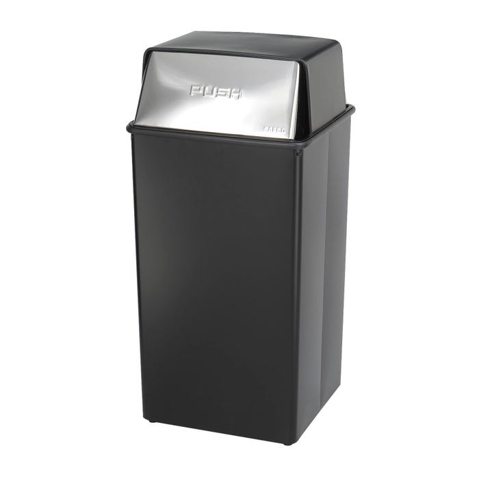 Safco Push-Top Trash Receptacle, 36-Gallon, 18 x 18 x 37-1/2 Inches, Black