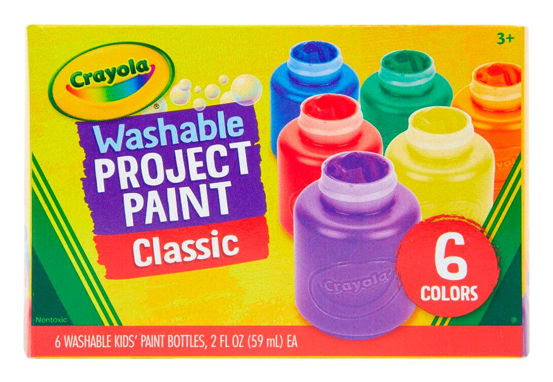 Crayola Washable Project Paints, 2 Ounce Bottles, Assorted Classic Colors, Set of 6 1381523