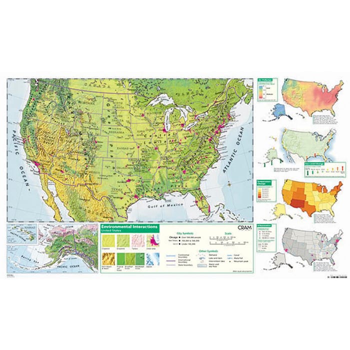 Cram Environmental Interactions US Map, 32 x 54 Inches