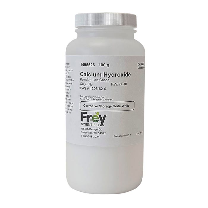 Frey Scientific Calcium Hydroxide Powder, Colorless Crystal, Lab Grade, 100 Grams