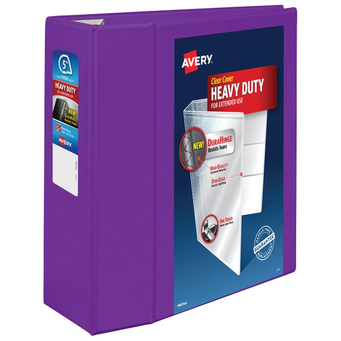 Avery DuraHinge Heavy Duty View Binder, 5 Inch, EZD Ring, Purple