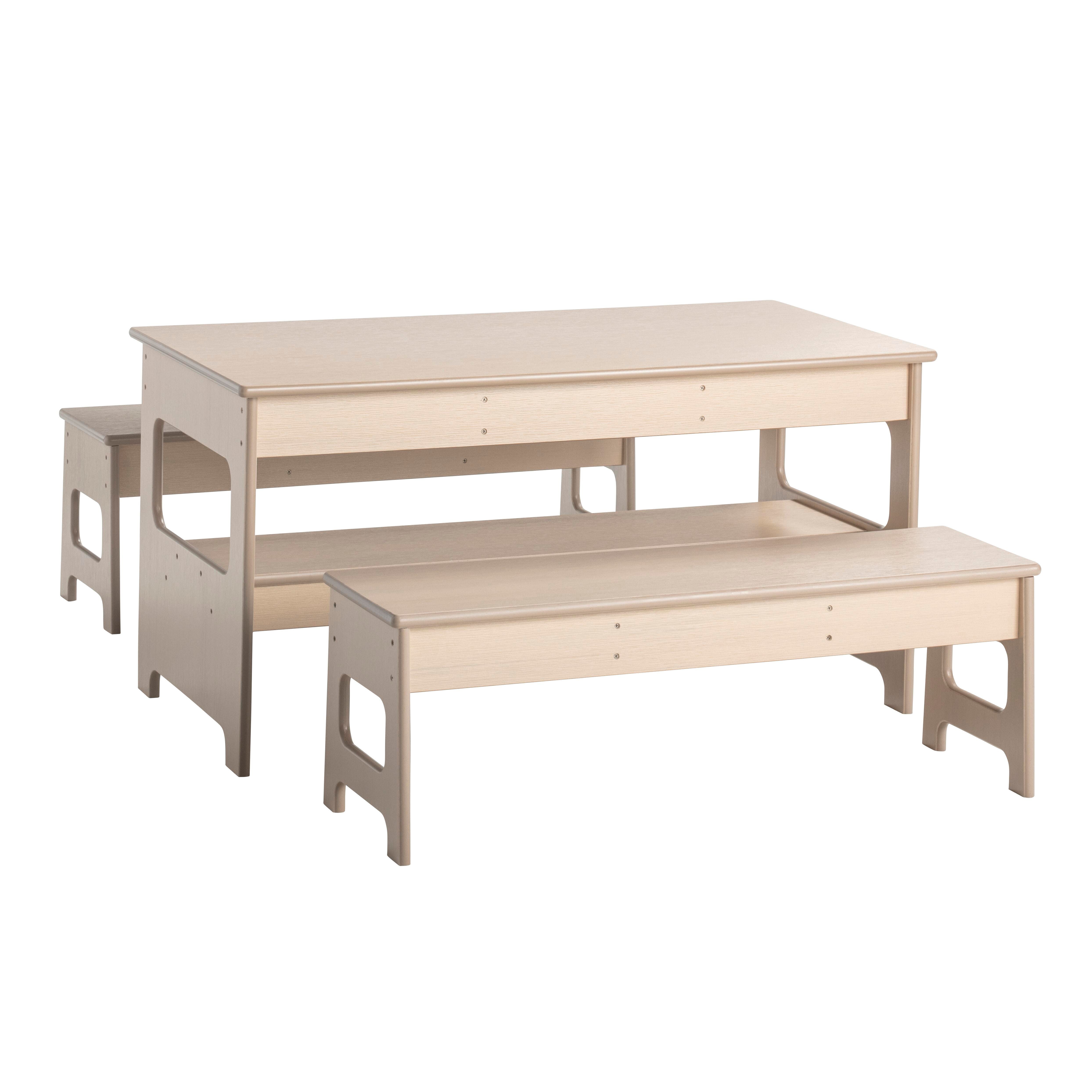Childcraft Out2Grow Outdoor Oak Poly Table and Bench Set, 48 x 24 x 24 Inches, 2 14-Inch Benches 2162206