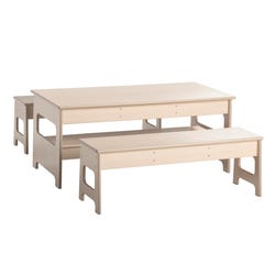 Image for Childcraft Out2Grow Outdoor Oak Poly Table and Bench Set, 48 x 24 x 20 Inches, 2 14-Inch Benches from School Specialty