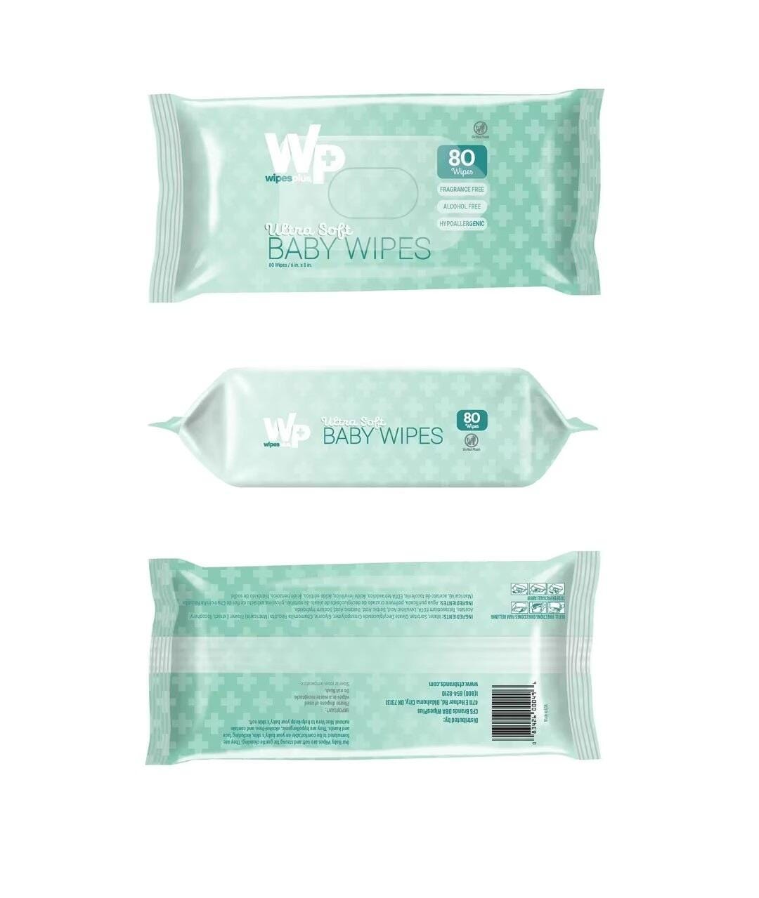CFS Brands WipesPlus Baby Wipes, Unscented, 80 Count Pack 2213978