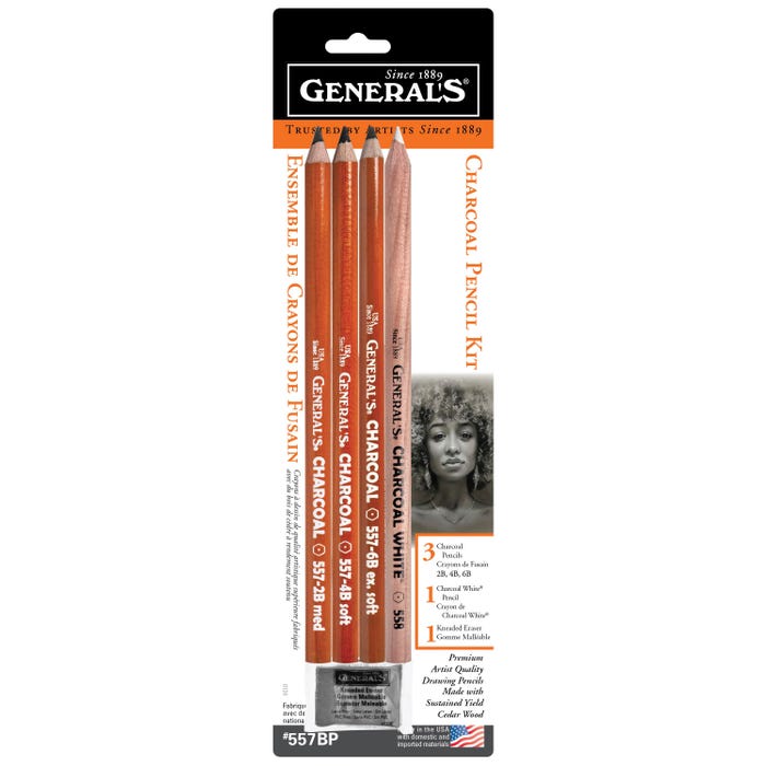 General's Charcoal Pencil Kit, Assorted Hardness, Set of 5