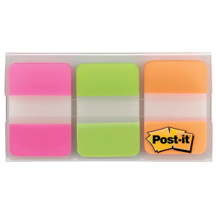 Post-it Tabs, 1 x 1-7/10 Inches, Pink, Green, Orange, 22 Tabs per Color, Pack of 66