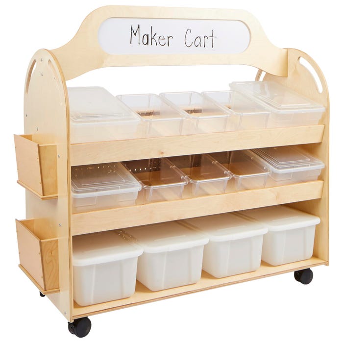 Childcraft Mobile Makerspace Cart, Clear and Translucent Trays, 48-1/4 x 22-1/2 x 49 Inches