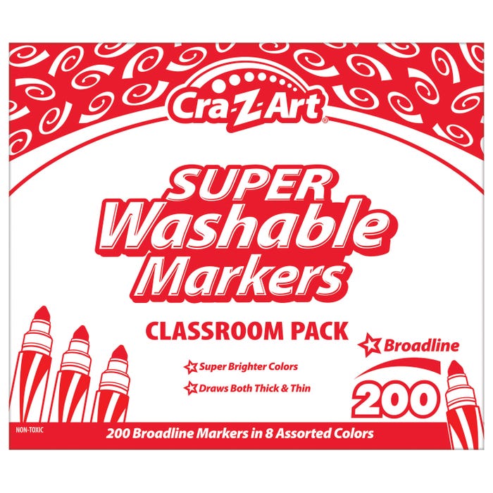 Cra-Z-Art Washable Marker Classroom Pack, Broadline, Assorted Colors, Set of 200