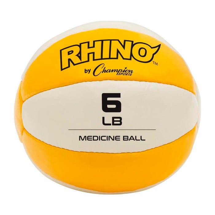 Champion Sports Rhino Leather Medicine Ball, 6 Pounds, Yellow/White