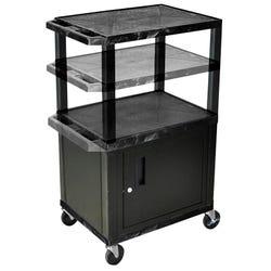 Image for Luxor 3-Shelf Adjustable With Cabinet Tuffy Cart With Power, Black Shelves, Black Legs, Black Cabinet, 24 x 18 x 24-1/2-42 from School Specialty