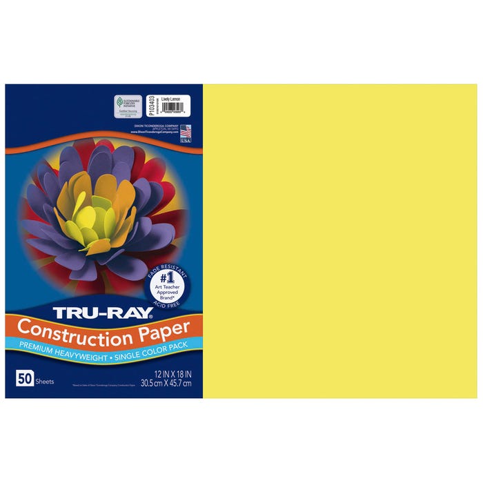 Tru-Ray Sulphite Construction Paper, 12 x 18 Inches, Lively Lemon, 50 Sheets