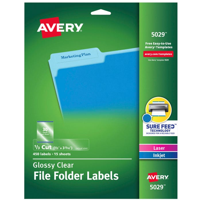 Avery Printable File Folder Labels, 2/3 x 3-7/16 Inches, Clear, Pack of 450
