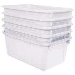 School Smart Storage Bin, 7-7/8 x 12-1/4 x 5-3/8 Inches, White, Pack of 5 1594739