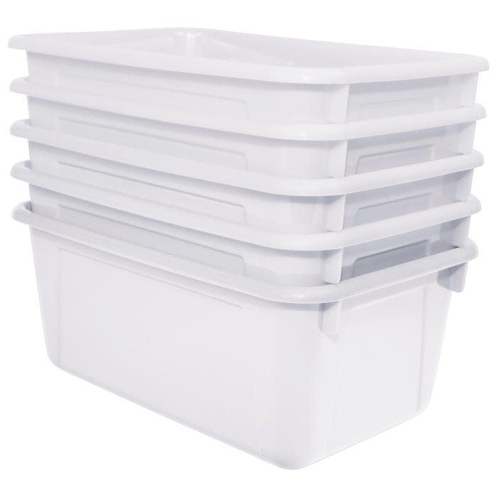 School Smart Storage Bin, 7-7/8 x 12-1/4 x 5-3/8 Inches, White, Pack of 5