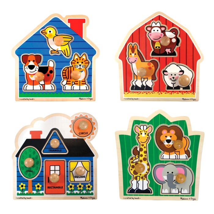 Melissa & Doug Jumbo Knob Puzzles, 3 to 4 Pieces Each, Set of 4