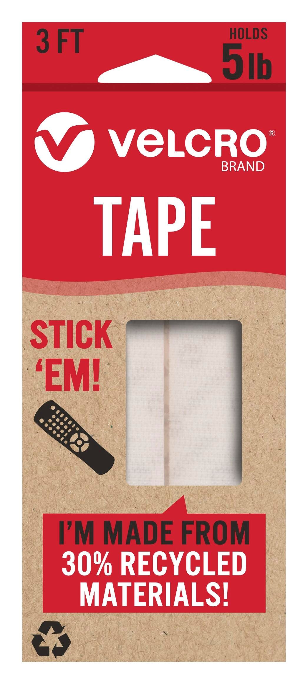 VELCRO Brand ECO Collection Stick on Adhesive Tape, 7/8 Inch X 3 Feet, White, Item Number 2102635