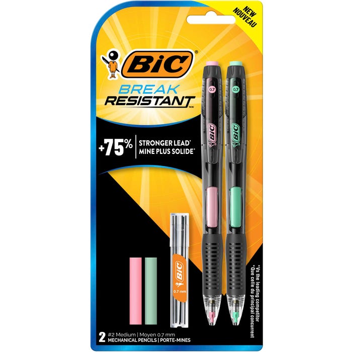 BIC Break-Resistant Mechanical Pencils with Erasers, No. 2 Medium Point, Pack of 2