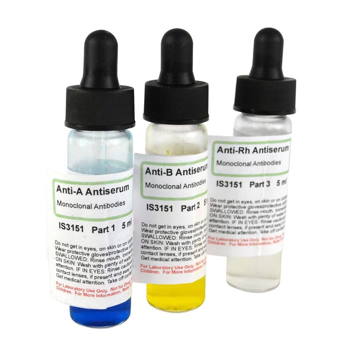 Innovating Science Blood Typing Antisera Anti-A, Anti-B, and Anti-Rh