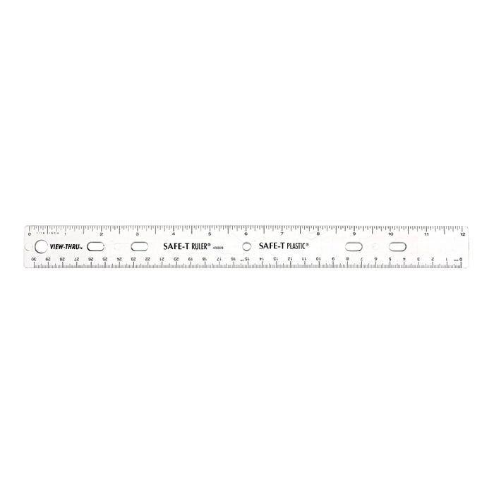 Safe-T Beveled Edge Dual-Ruled Plastic Ruler, 12 Inches, Clear, Pack of 12