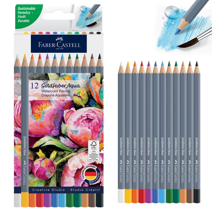 Faber-Castell Goldfaber Aqua Watercolor Pencils, Assorted Colors, Set of 12