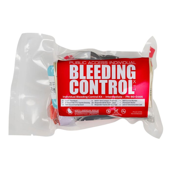 North American Rescue Individual Bleeding Control Kit in a Vacuum Sealed Pouch