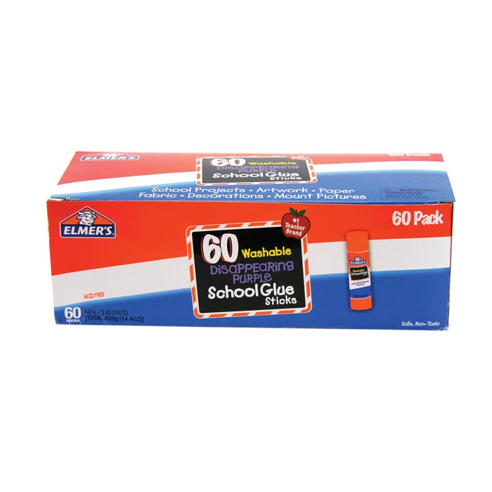 Elmer's School Glue Sticks, 0.24 Ounce, Disappearing Purple, Pack of 60