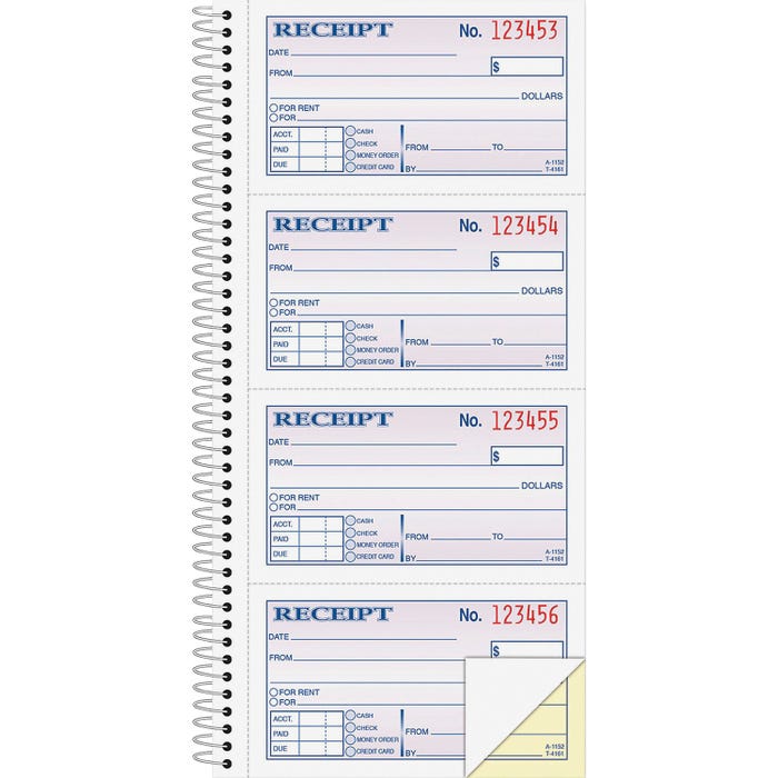 Adam 2 Parts Carbonless Duplicate Spiral Bound Money/Rent Receipt Book, 11 X 5-1/4 in, White/Canary, Pack of 200