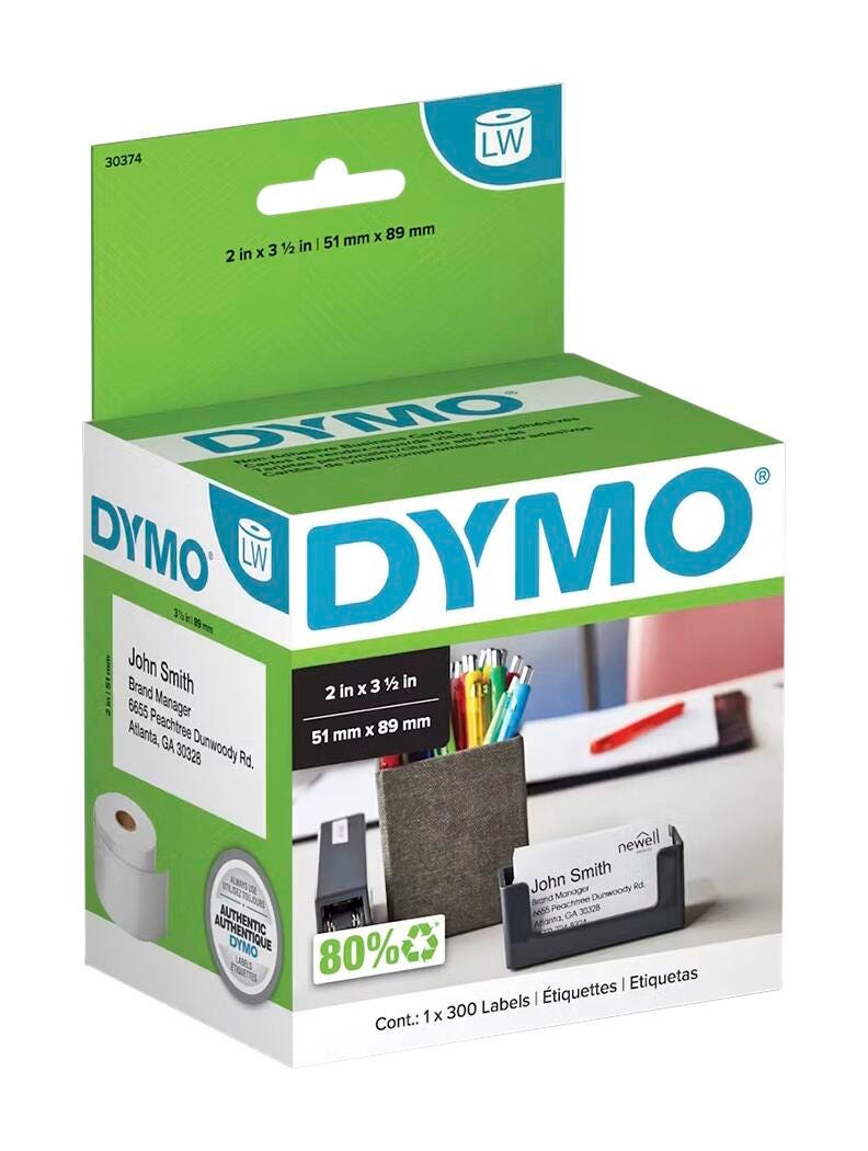Dymo LabelWriter Business/Appointment Cards, 2 x 3-1/2 Inches, White, Roll of 300 1332944