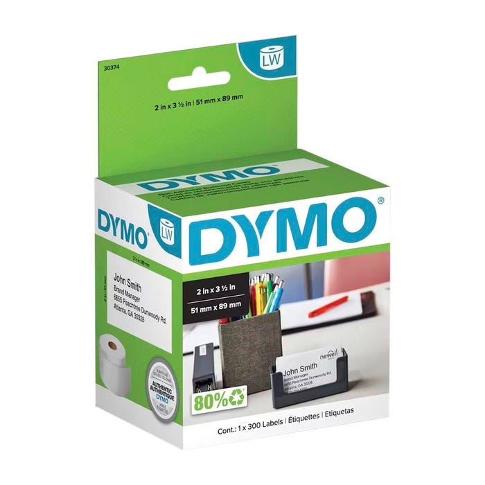 Dymo LabelWriter Business/Appointment Cards, 2 x 3-1/2 Inches, White, Roll of 300