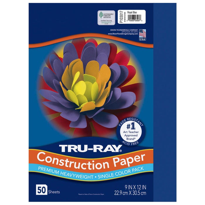 Tru-Ray Sulphite Construction Paper, 9 x 12 Inches, Royal Blue, 50 Sheets