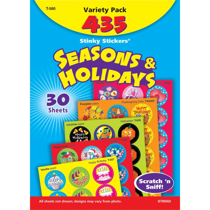 Trend Enterprises Stinky Stickers, Seasonal and Holiday, Large Round Variety Pack, 1 in, Pack of 435