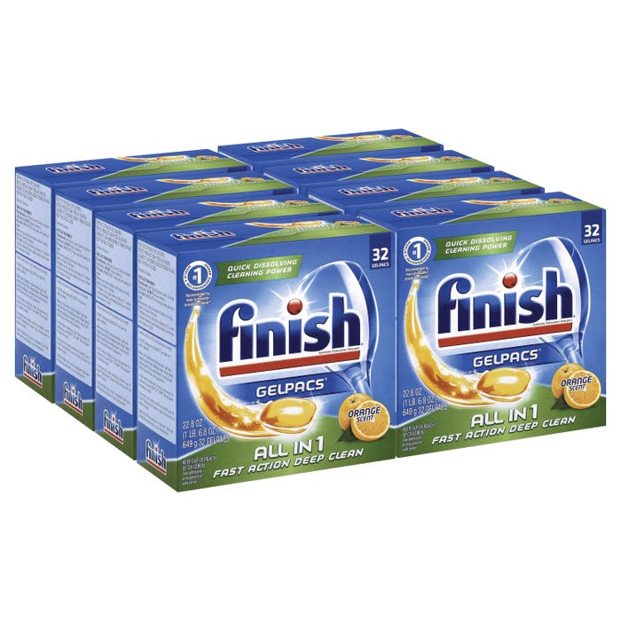 Finish Dish Detergent, Orange, 1.3 Ounces, Pack of 8