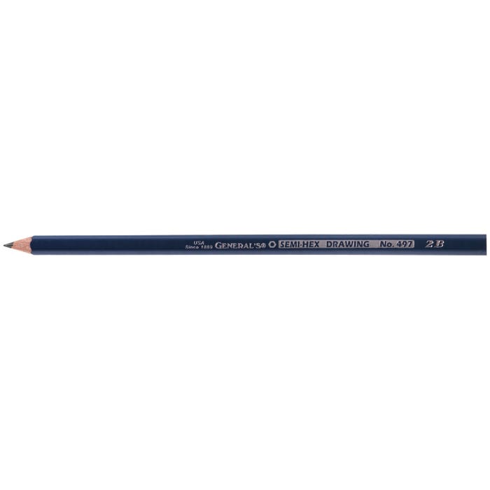 General's Semi-Hex Drawing Pencils, 2B Hardness, Pack of 12