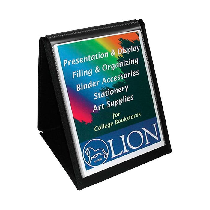 Lion Flip-N-Tell Vertical Display Book Easel, 8-1/2 x 11 Inches, 20 Pockets, Black