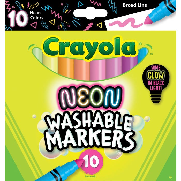 Crayola Neon Washable Markers, Assorted Colors, Set of 10 School