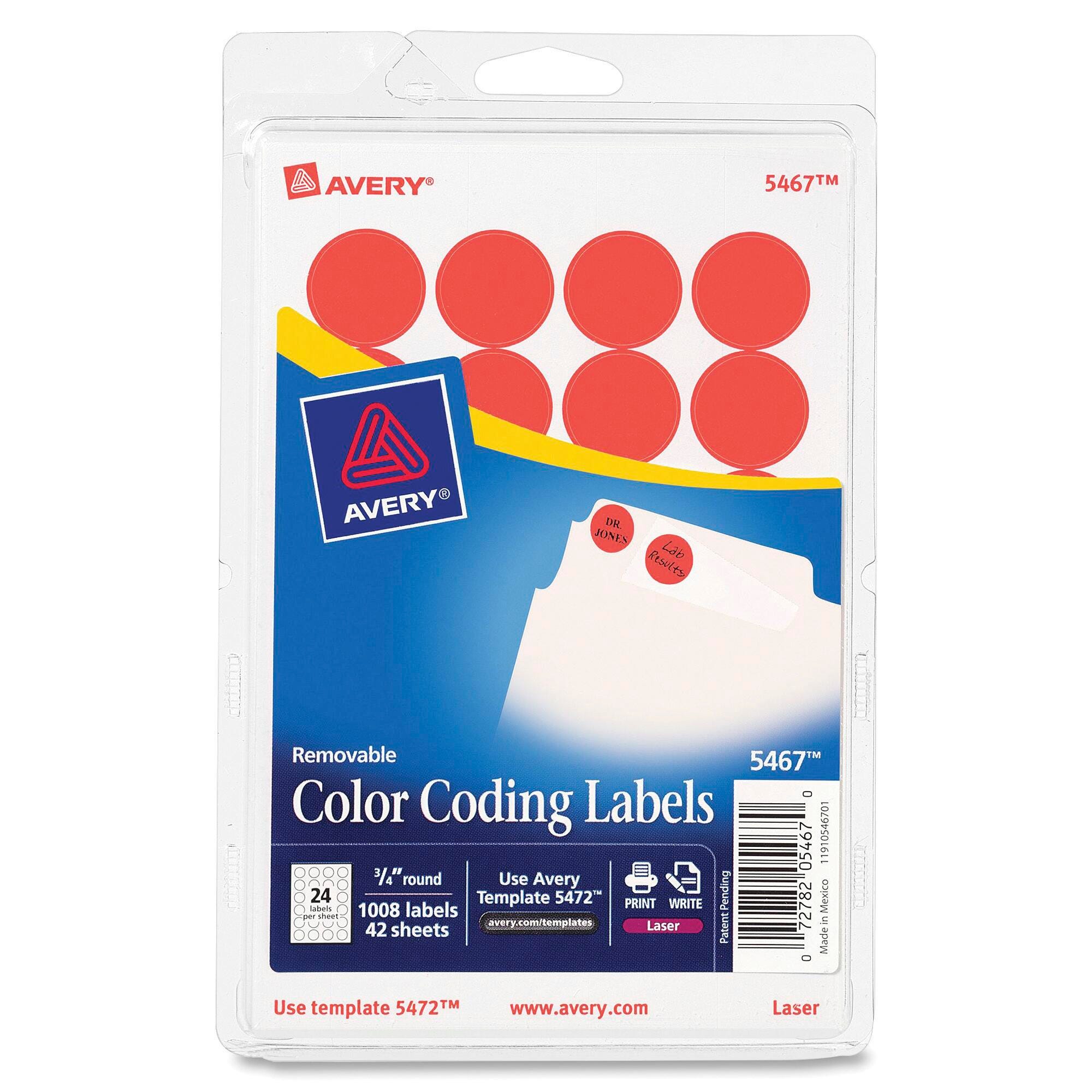 Avery Printable Color Coding Labels, 3/4 Inch Diameter, Neon Red