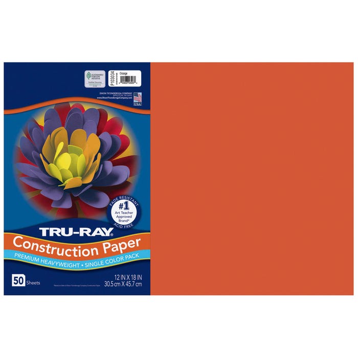 Tru-Ray Sulphite Construction Paper, 12 x 18 Inches, Orange, 50 Sheets