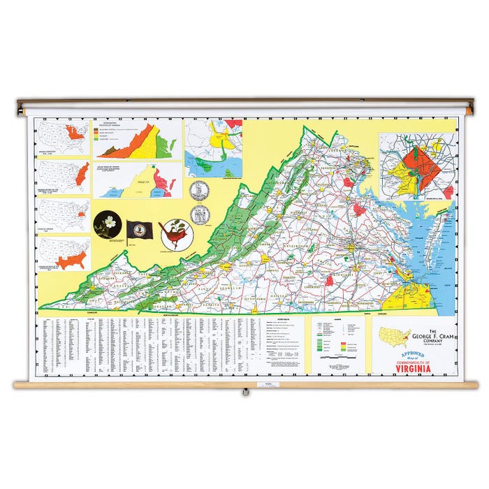 Nystrom Virginia Pull Down Roller Classroom Map, 68 x 50 Inches