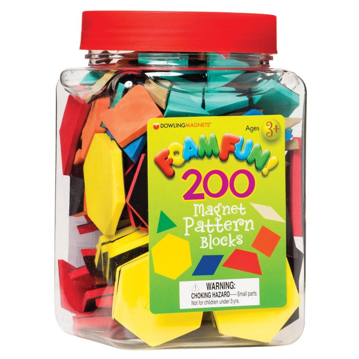 Dowling Magnets Foam Fun Magnet Pattern Block Set, Assorted Colors, 200 Pieces