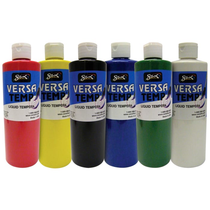 Sax Versatemp Liquid Tempera Paint, 1 Pint Bottles, Assorted Colors, Set of 6