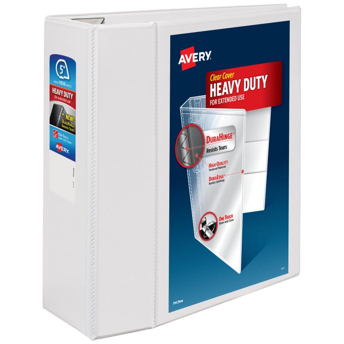 Avery DuraHinge Heavy Duty View Binder, 5 Inch, EZD Ring, White
