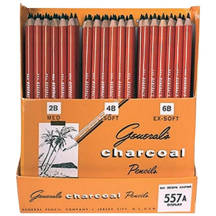 General's Charcoal Pencils, Assorted Hardness, Black, Set of 72