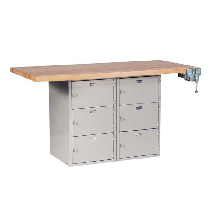 Montisa 2 Station Workbench with 6 Horizontal Lockers and 1 Vise